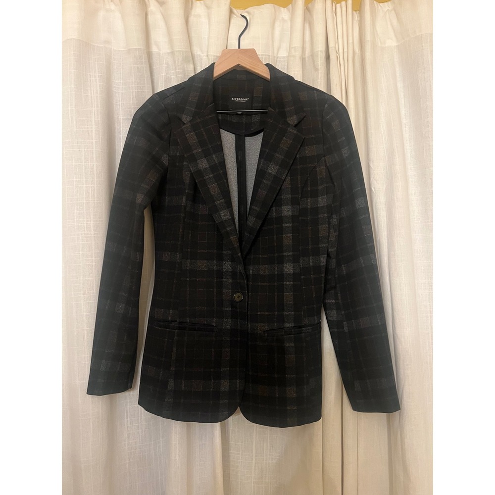 Liverpool Los Angeles Plaid Blazer Small Black Grey Preppy Academia Jacket